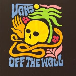 Vans Black Tee with Colorful Skull and Palm Design